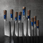 67 Layers 8 Inch Bread Damascus Kitchen Knife VG10 Blade Blue Resin & Stabilizede Wood-J009 - Image 4